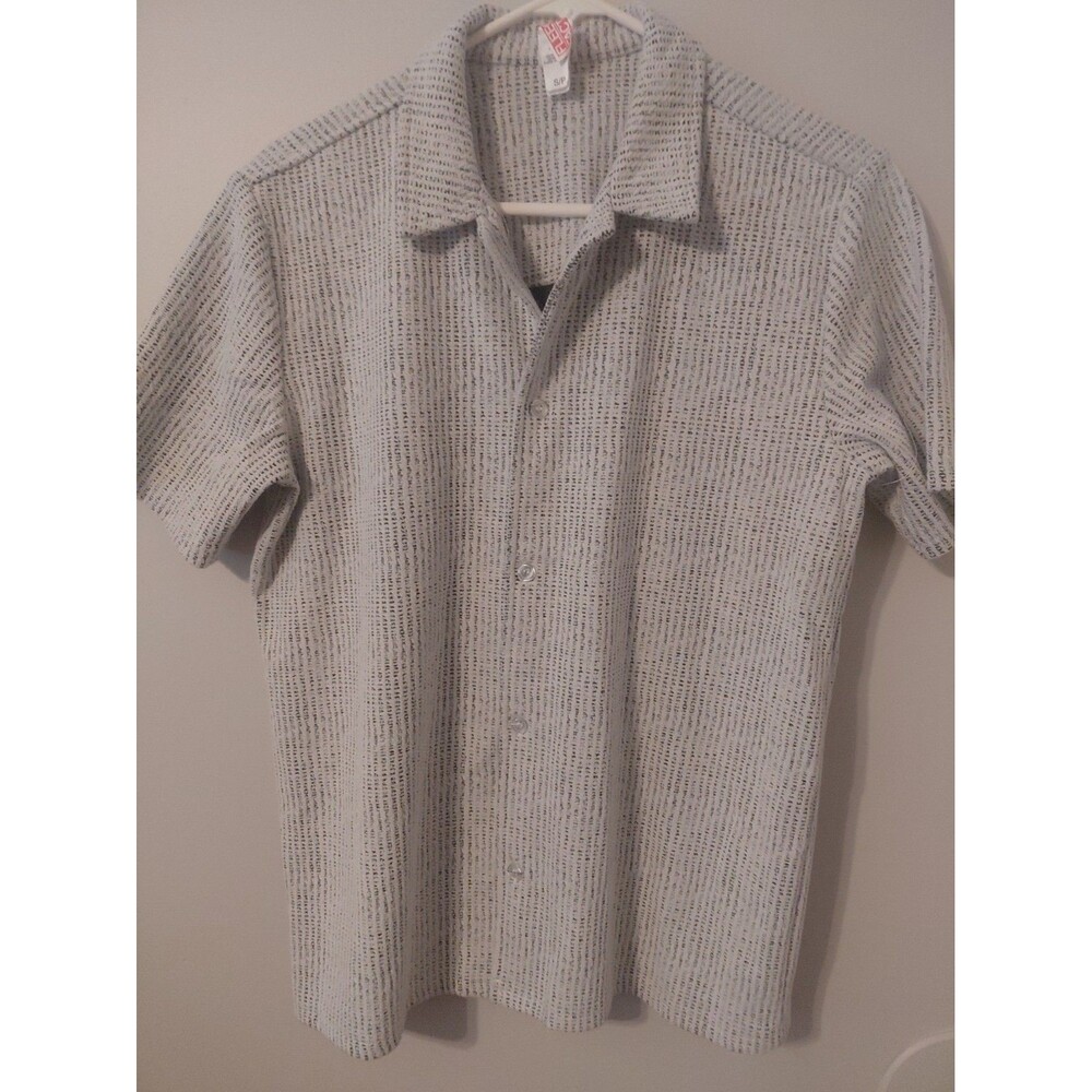Fleece Factory Shirt Mens Smsll Gray White Textured Seersucker Button Up